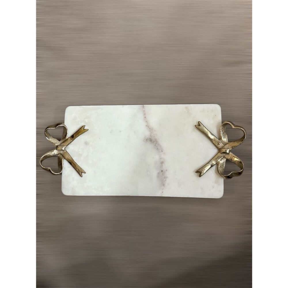 Marble Serving Tray with Gold Ribbon Handles